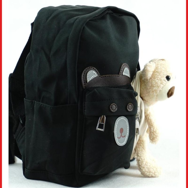Gyerektáska/kisméretű női táska macival, poliészter, fekete olaszbortaskak-hu b