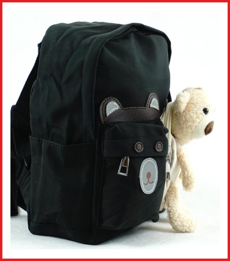 Gyerektáska/kisméretű női táska macival, poliészter, fekete olaszbortaskak-hu b