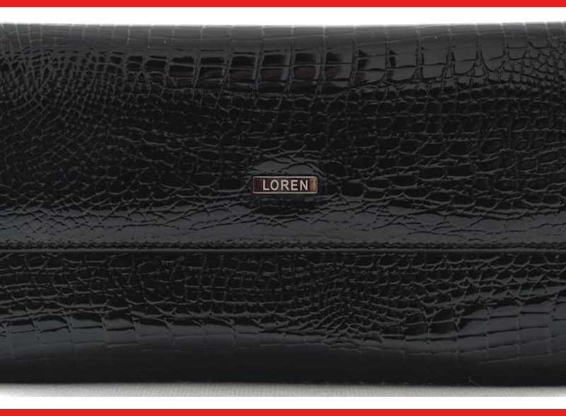 Lorenti női bőr pénztárca kígyóbőr mintával, széles, fekete olaszbortaskak.hu a