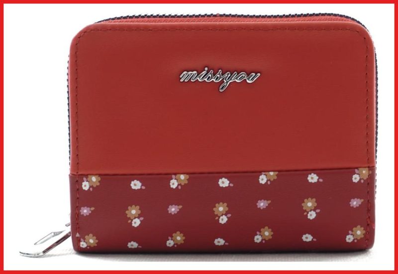 Női pénztárca, "missyou", virágokkal, műbőr, piros olaszbortaskak.hu a