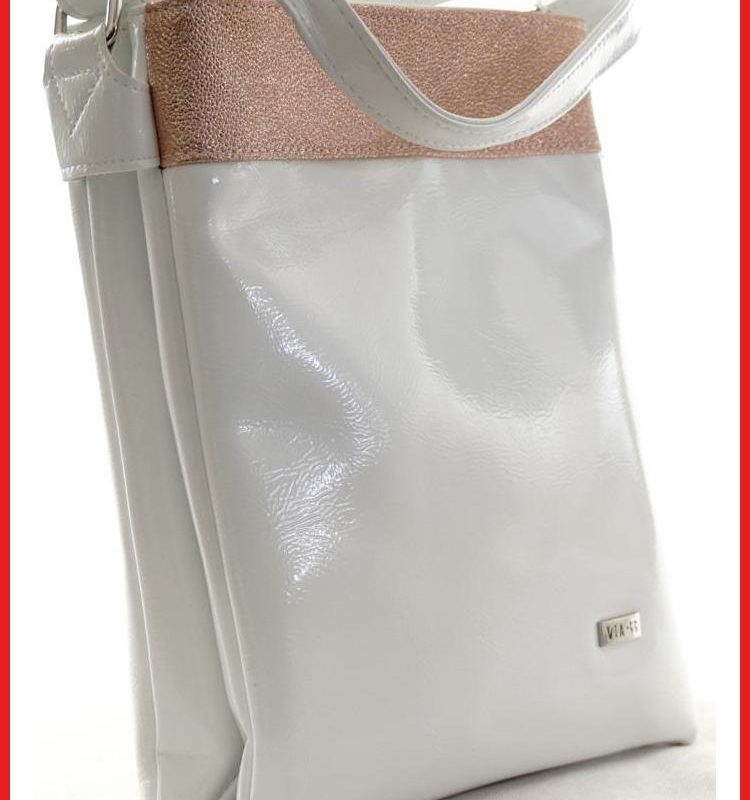 VIA55 dupla rekeszes női keresztpántos táska, rostbőr, fehér-rózsaszín olaszbortaskak-hu b