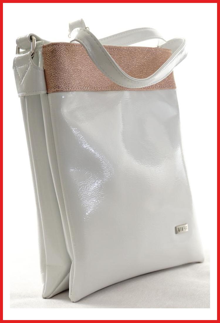 VIA55 dupla rekeszes női keresztpántos táska, rostbőr, fehér-rózsaszín olaszbortaskak-hu b
