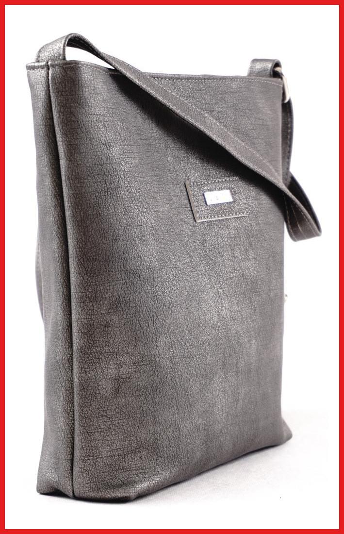VIA55 egyszínű női keresztpántos táska, rostbőr, szürke olaszbortaskak-hu b