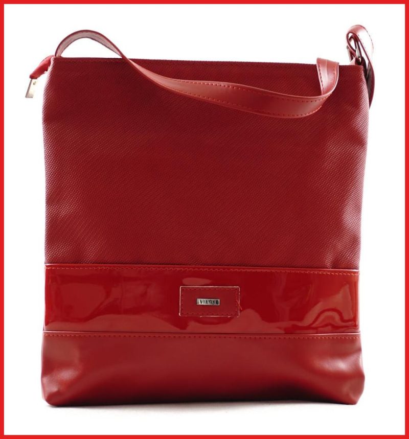 VIA55 elegáns női keresztpántos táska alul 2 sávval, rostbőr, piros olaszbortaskak.hu a