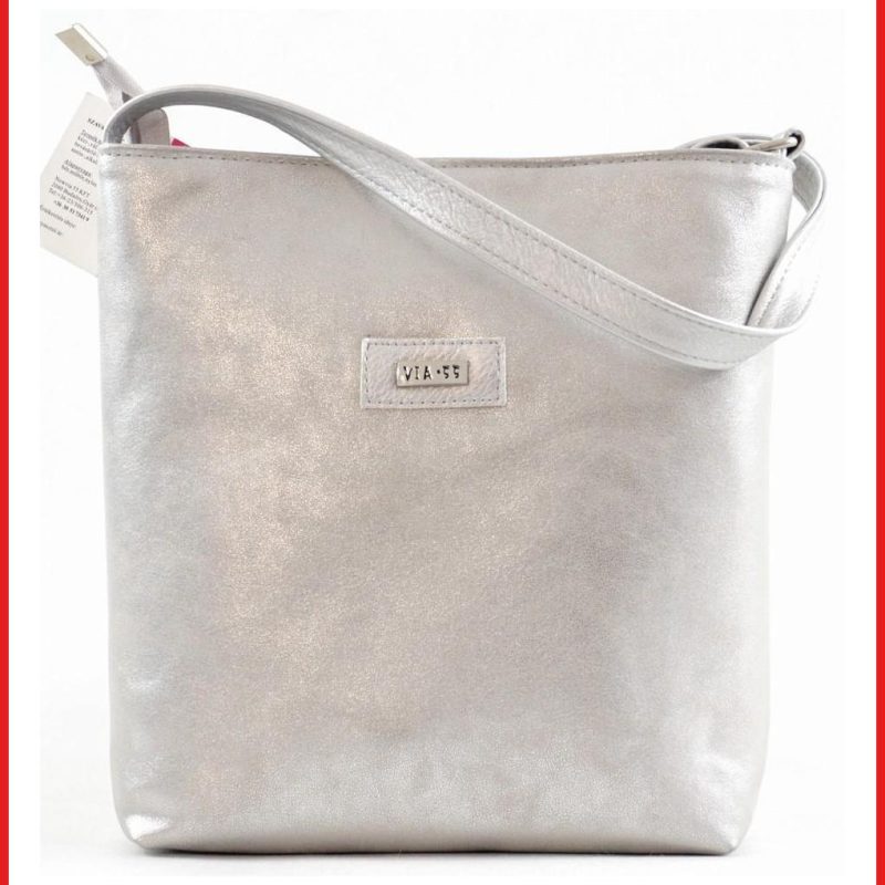 VIA55 női egyszerű női keresztpántos táska, rostbőr, ezüst olaszbortaskak.hu a