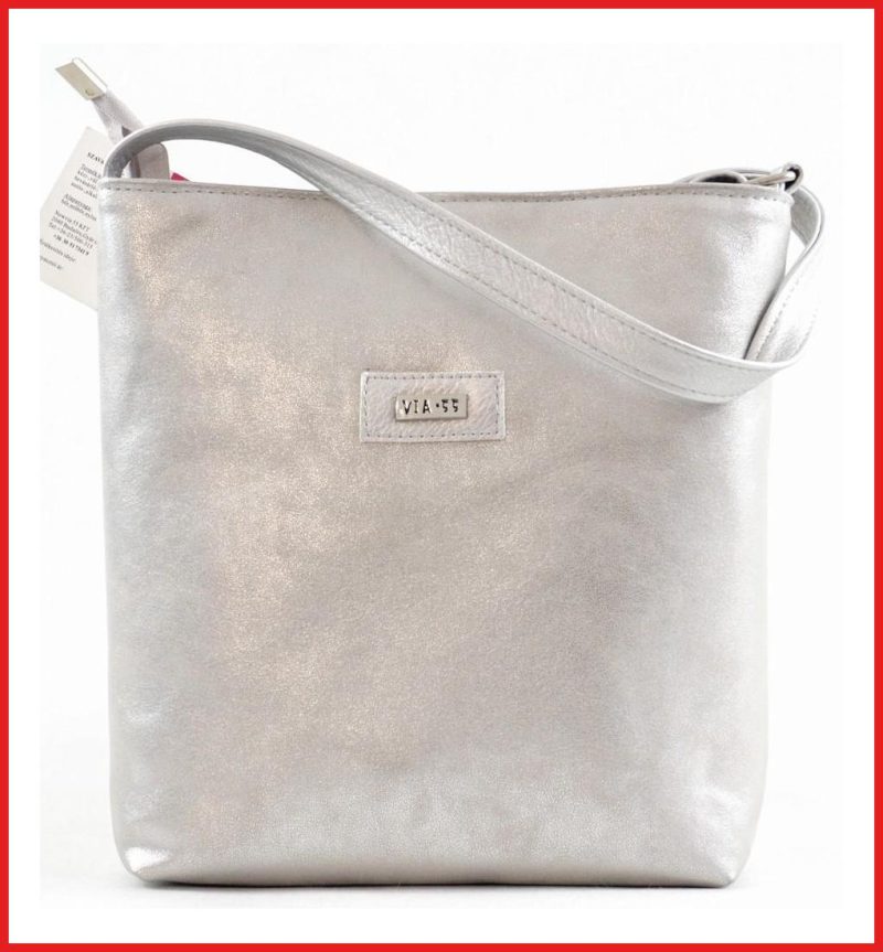 VIA55 női egyszerű női keresztpántos táska, rostbőr, ezüst olaszbortaskak.hu a