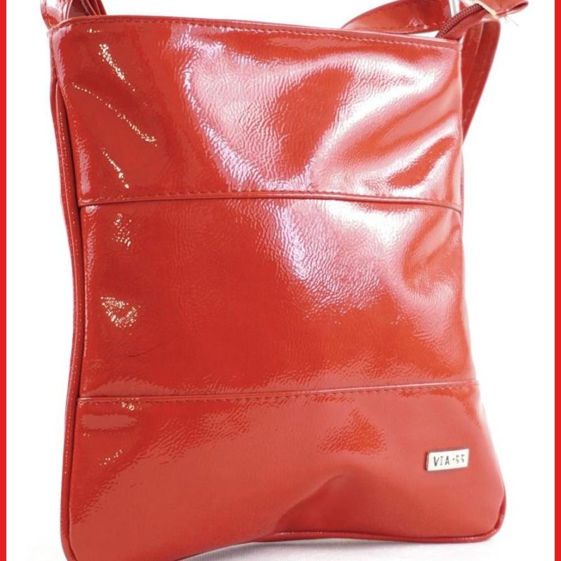 VIA55 női keresztpántos táska 3 sávval, rostbőr, piros olaszbortaskak-hu b