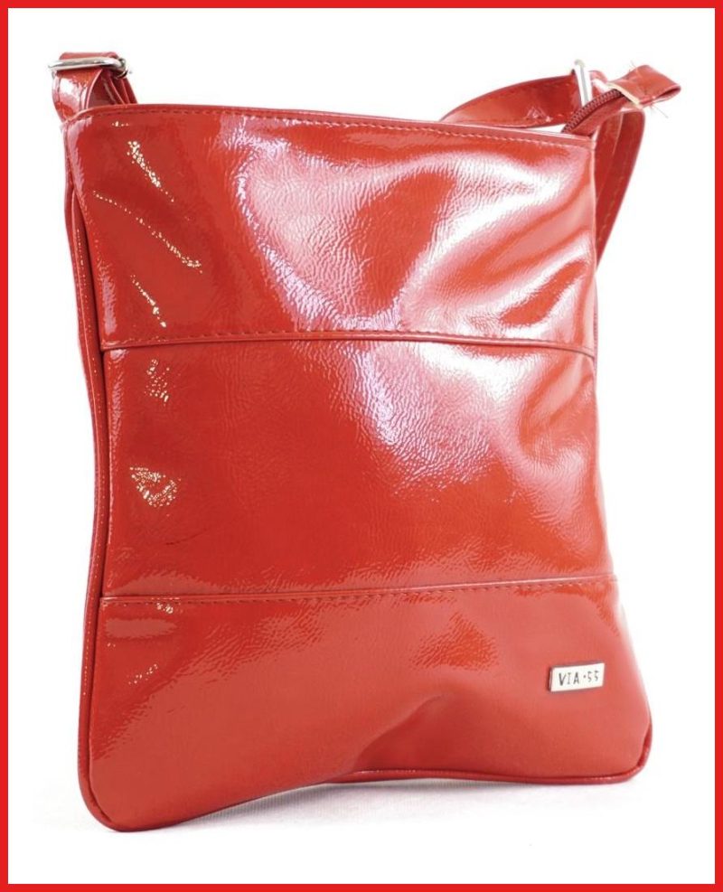 VIA55 női keresztpántos táska 3 sávval, rostbőr, piros olaszbortaskak-hu b