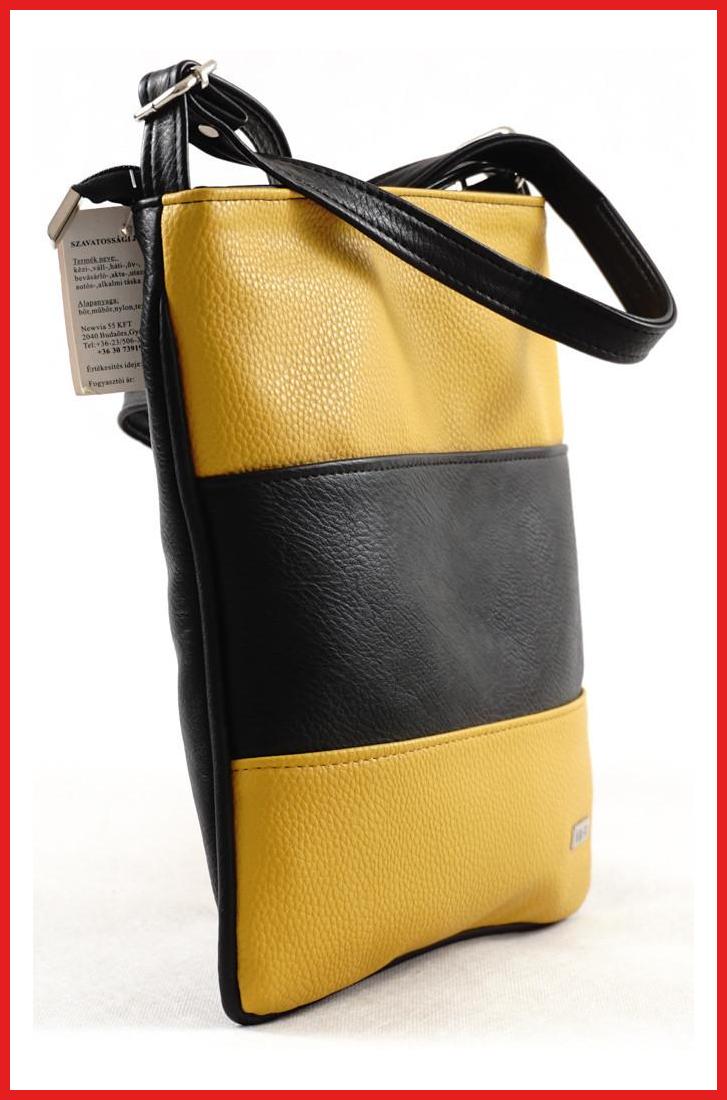 VIA55 női keresztpántos táska 3 sávval, rostbőr, sárga olaszbortaskak-hu b