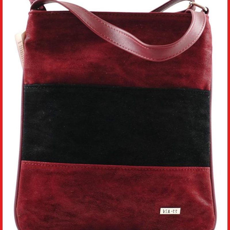 VIA55 női keresztpántos táska 3 sávval, rostbőr, vörös olaszbortaskak.hu a