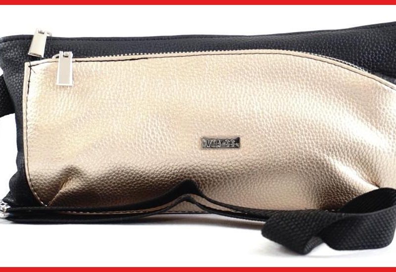 VIA55 női keresztpántos táska széles fazonban, rostbőr, arany olaszbortaskak.hu a