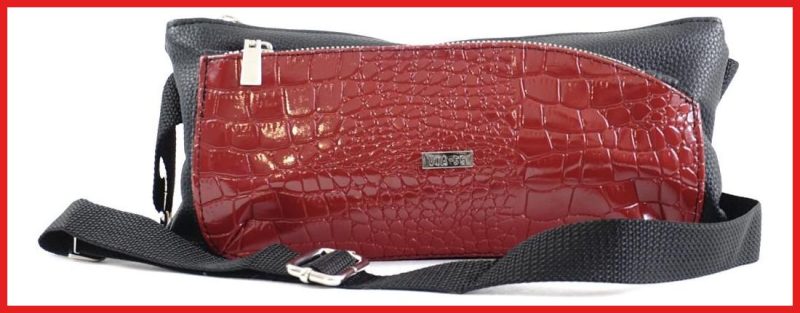 VIA55 női keresztpántos táska széles fazonban, rostbőr, vörös olaszbortaskak.hu a