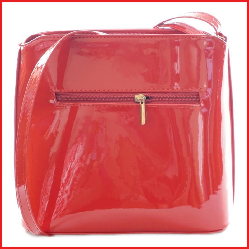 VIA55 elegáns női kis keresztpántos táska merev fazonban, rostbőr, piros olaszbortaskak-hu c