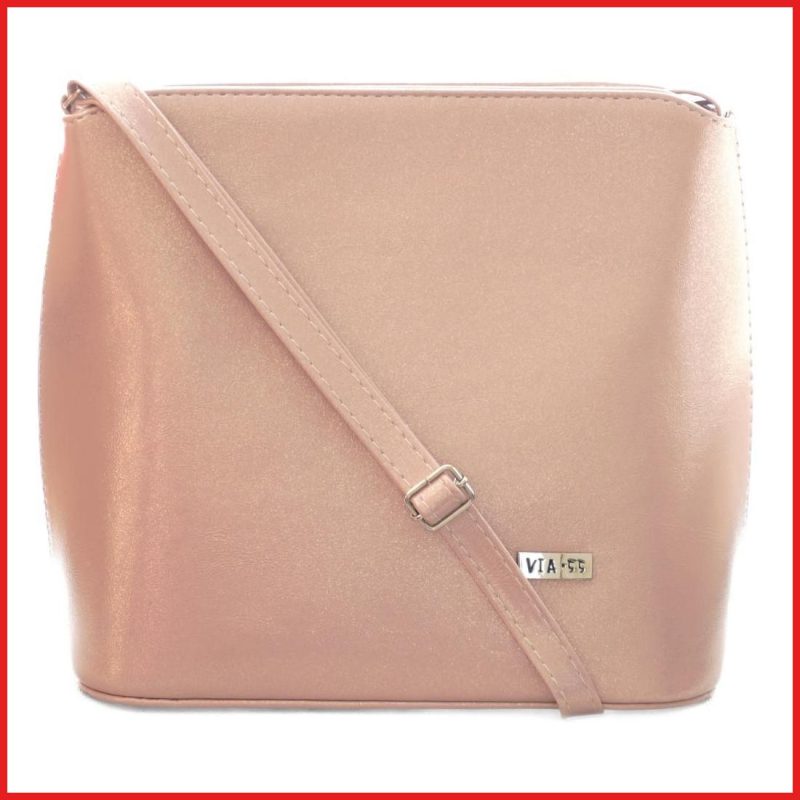 VIA55 elegáns női kis keresztpántos táska merev fazonban, rostbőr, rózsaszín olaszbortaskak.hu a