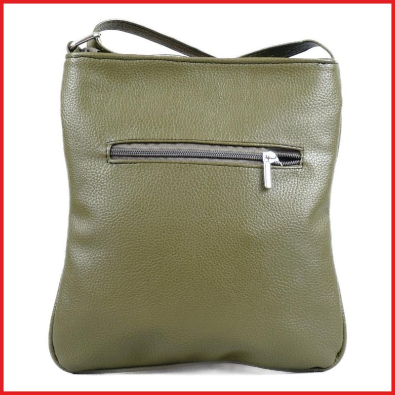 VIA55 női keresztpántos táska 3 sávval, rostbőr, zöld olaszbortaskak-hu c