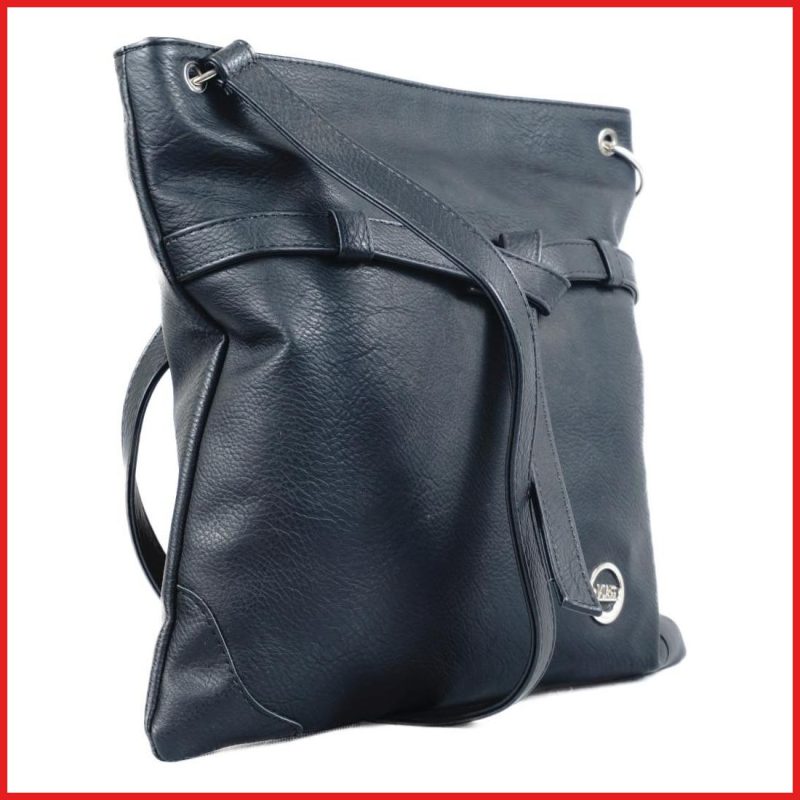 VIA55 női keresztpántos táska díszcsomóval, rostbőr, fekete olaszbortaskak-hu b
