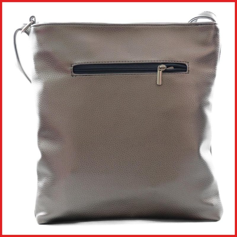 VIA55 női keresztpántos táska ferde zsebbel, rostbőr, ezüst olaszbortaskak-hu c