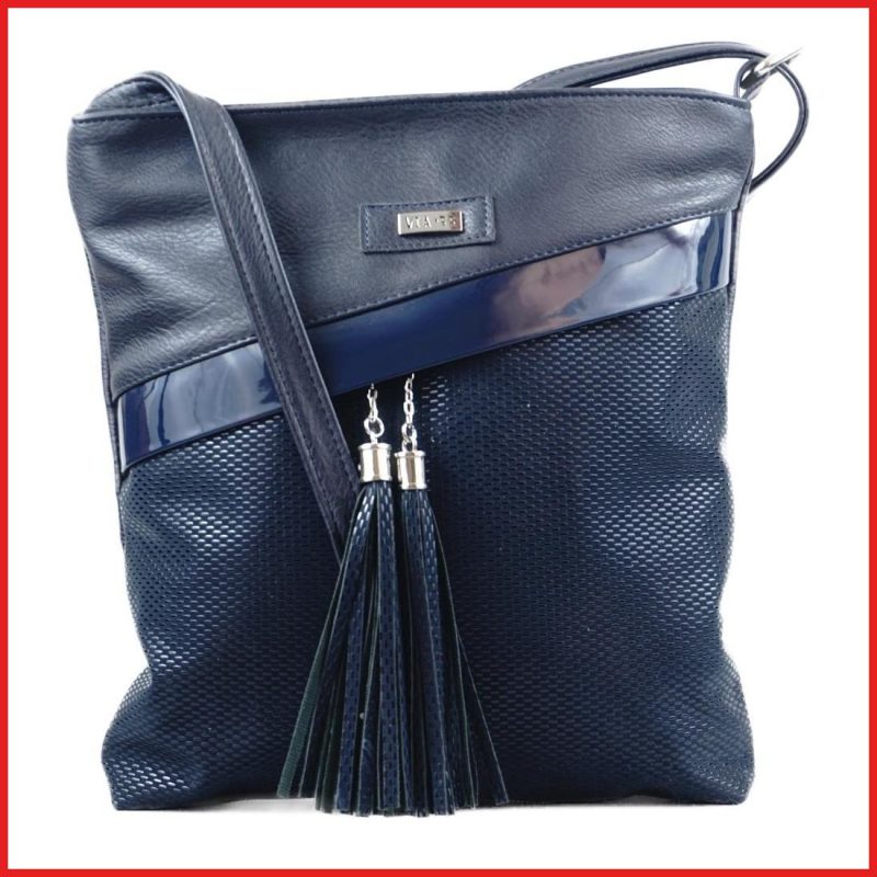 VIA55 női keresztpántos táska ferde zsebbel, rostbőr, kék olaszbortaskak.hu a