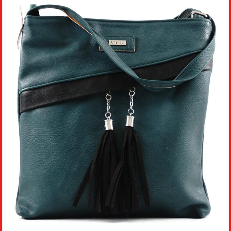 VIA55 női keresztpántos táska ferde zsebbel, rostbőr, zöld olaszbortaskak.hu a