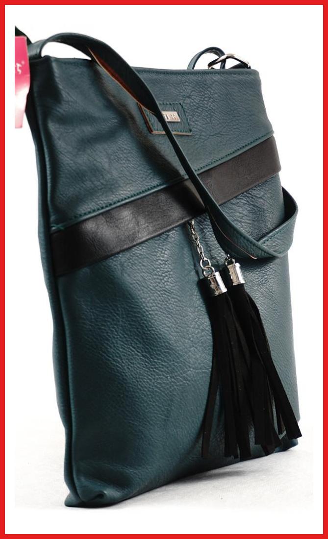 VIA55 női keresztpántos táska ferde zsebbel, rostbőr, zöld olaszbortaskak-hu b