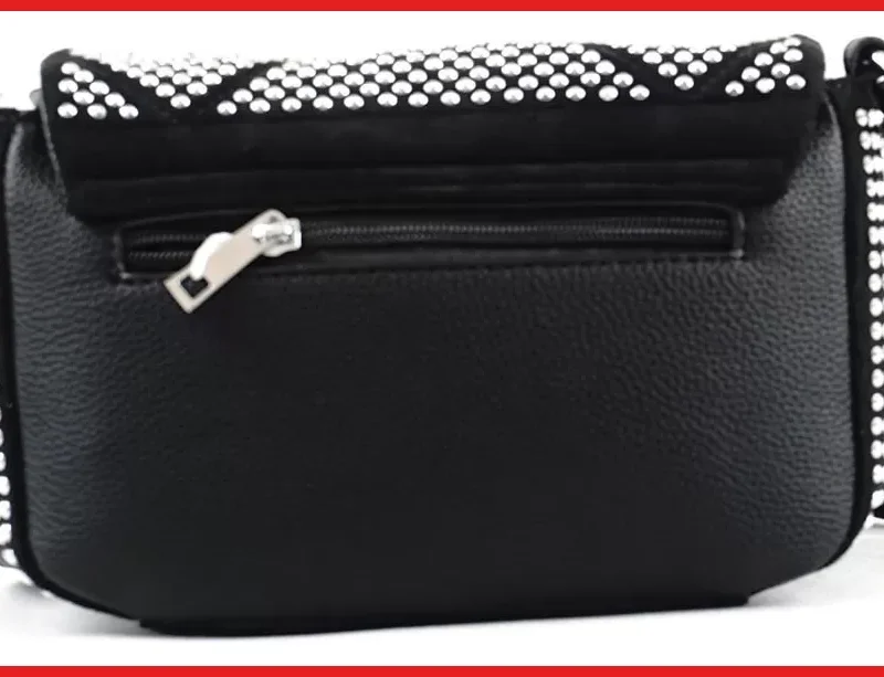 Női kisméretű keresztpántos táska strasszokkal, műbőr, fekete olaszbortaskak-hu 3