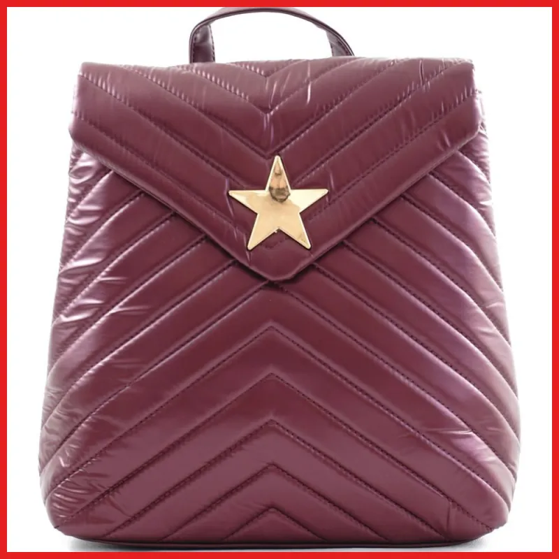 Női hátitáska csillaggal és V varrott mintával, vízhatlan, vörös olaszbortaskak.hu 1