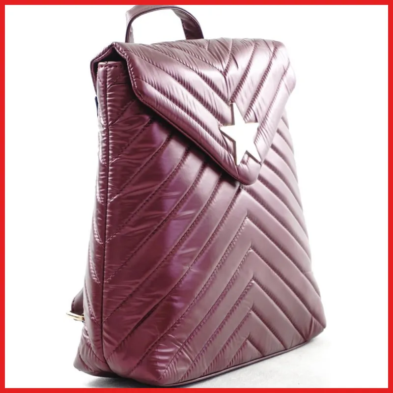 Női hátitáska csillaggal és V varrott mintával, vízhatlan, vörös olaszbortaskak-hu 2